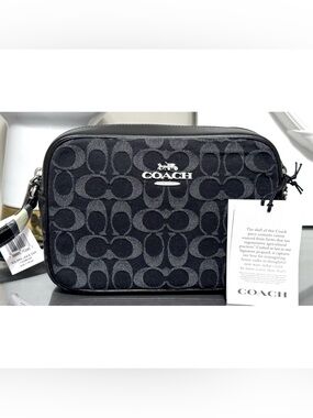 COACH Jamie Camera Bag Crossbody In Signature Denim, SILVER/ BLACK